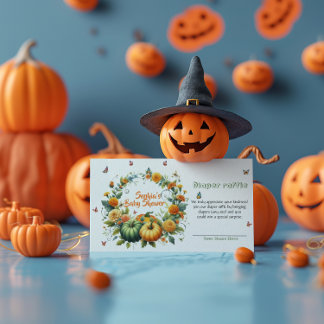 Tarjeta De Recepción Floral encantada con calabaza y mariposa