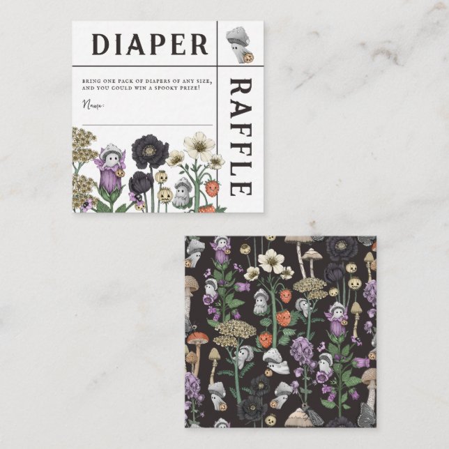 Tarjeta De Recepción Floral Fantasmas Halloween Baby Shower Diaper Raff (Anverso / Reverso)