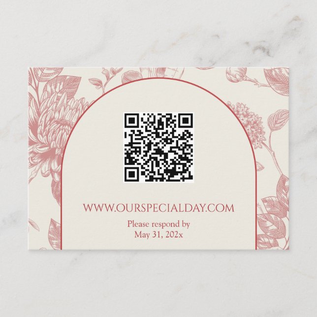 Tarjeta De Recepción Floral floral rica roja francesa (Anverso)