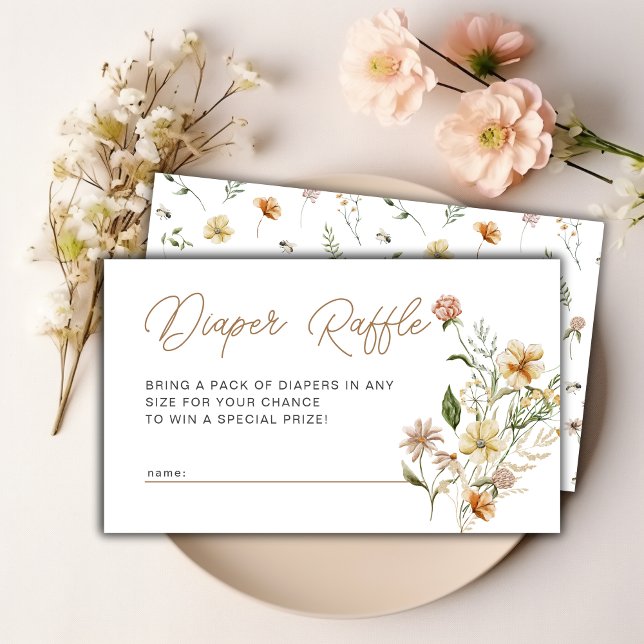 Tarjeta De Recepción Floral Floral silvestre Diaper Raffle Baby Shower (Floral Wildflower Diaper Raffle Baby Shower Enclosure Card)
