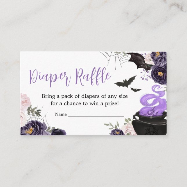 Tarjeta De Recepción Floral Gothic Halloween Coffin Diaper Raffle (Anverso)