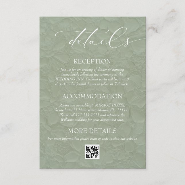 Tarjeta De Recepción Floral Green Elegant Wedding QR Detalles (Anverso)