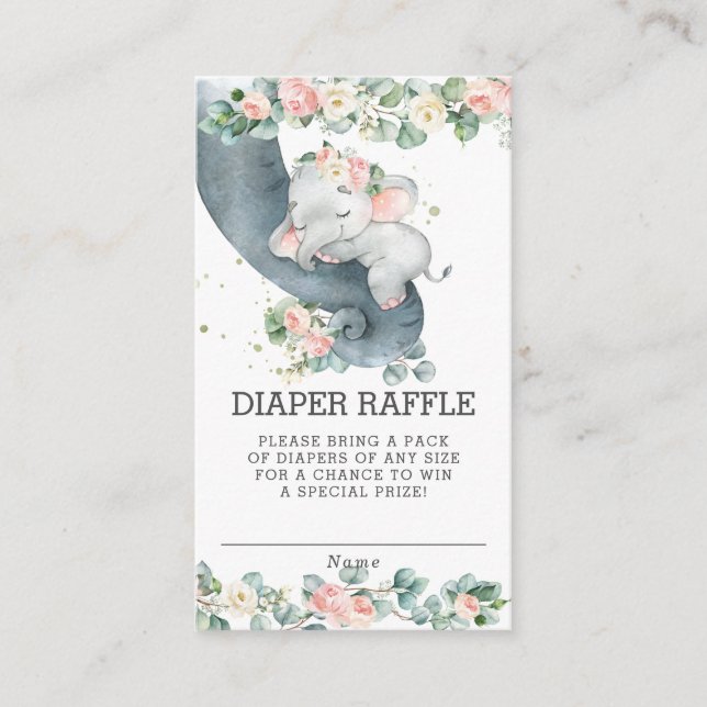 Tarjeta De Recepción Floral Greenery Elephant Baby Shower Diaper Raffle (Anverso)