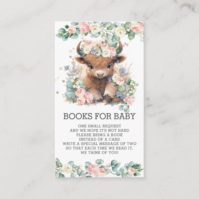Tarjeta De Recepción Floral Greenery Highland Libros de vacas para bebé (Anverso)