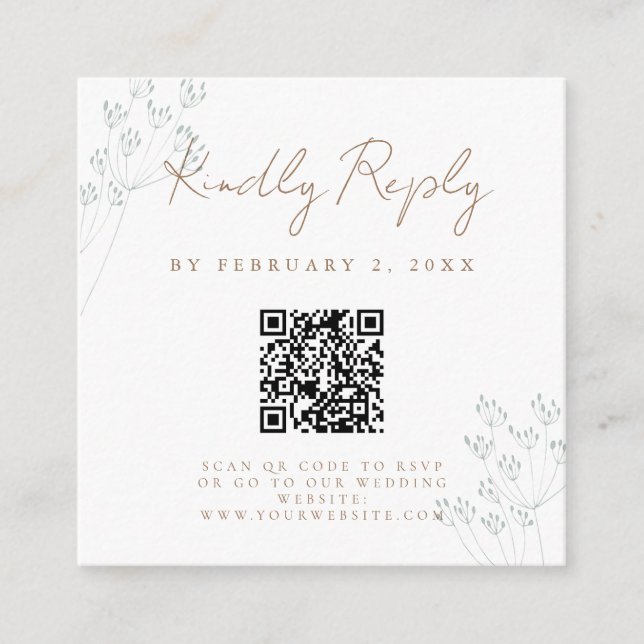 Tarjeta De Recepción Floral Greenery Wedding Scan Code RSVP (Anverso)