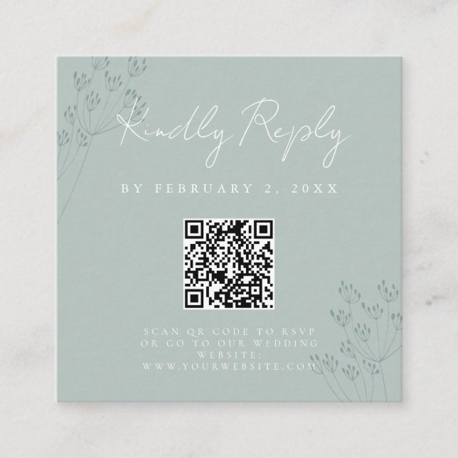 Tarjeta De Recepción Floral Greenery Wedding Scan Code RSVP (Anverso)