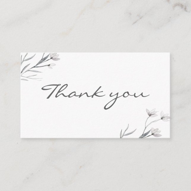 Tarjeta De Recepción Floral gris blanco gracias Boda simple y elegante (Anverso)