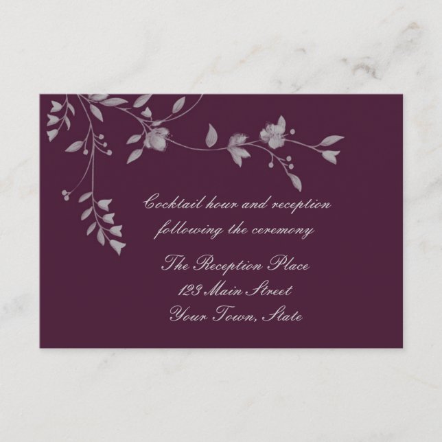 Tarjeta de Recepción Floral Gris Ciruela (Anverso)