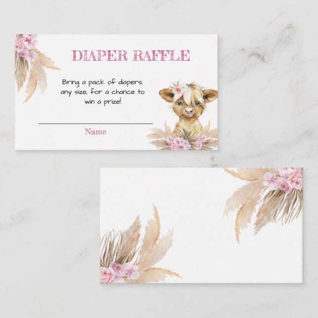 Tarjeta De Recepción Floral Highland Cow Baby Shower Diaper Raffle (Anverso / Reverso)