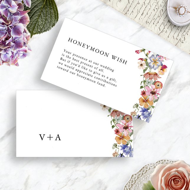 Tarjeta De Recepción Floral Honeymoon Wish (Colorful Floral Honeymoon Wish Enclosure Card Monogrammed by Painted Paperie
)