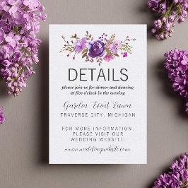 Tarjeta De Recepción Floral Jardín Morado Violeta Lavanda Detalle Inser