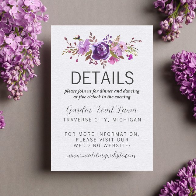 Tarjeta De Recepción Floral Jardín Morado Violeta Lavanda Detalle Inser (Subido por el creador)