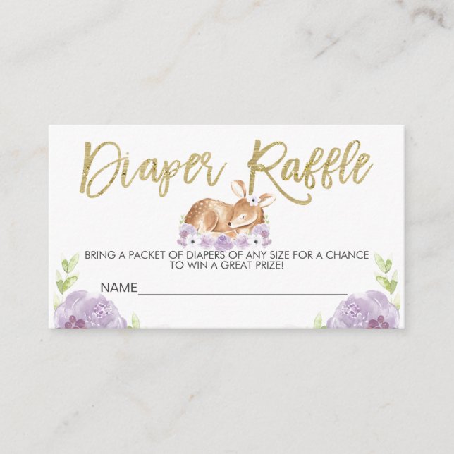 Tarjeta De Recepción Floral Lilac Deer Diaper Raffle Baby Ducha (Anverso)