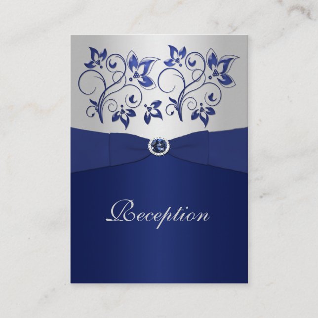 Tarjeta de recepción floral marina y plateada (Anverso)
