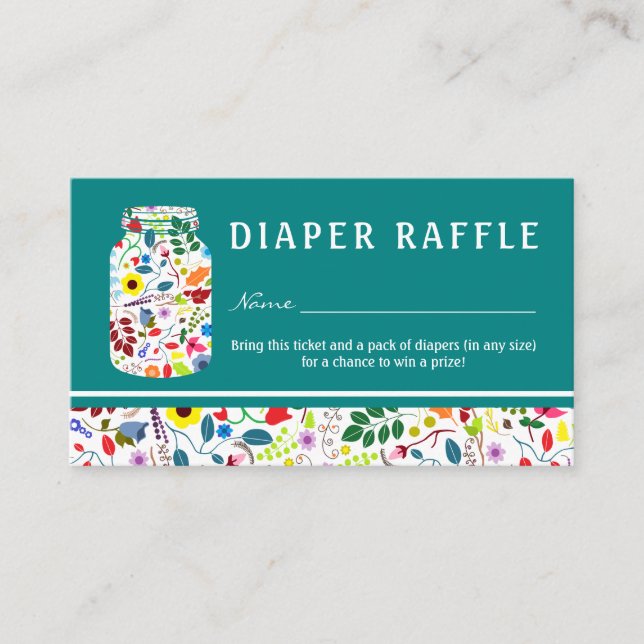 Tarjeta De Recepción Floral Mason Jar Baby Shower Diaper Raffle Ticket (Anverso)