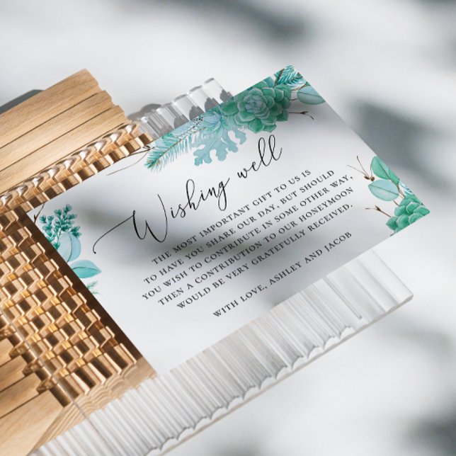 Tarjeta De Recepción Floral menta pastel suculenta boda deseable (Subido por el creador)