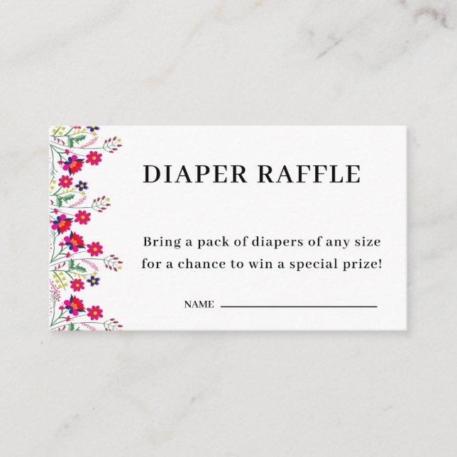 Tarjeta De Recepción Floral mexicana | Diaper Raffle | Baby Shower (Anverso)