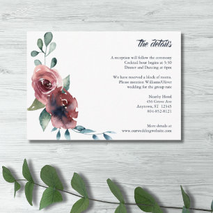 Tarjeta De Recepción Floral Moderno Burgundy Rosa Melocotón Marino