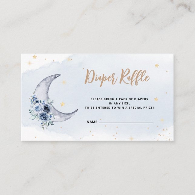 Tarjeta De Recepción Floral Moon Blue Diaper Raffle (Anverso)