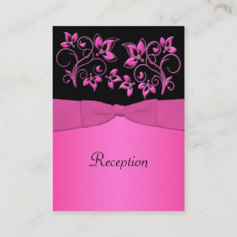 Tarjeta de recepción floral negra y rosa