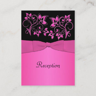 Tarjeta de recepción floral negra y rosa