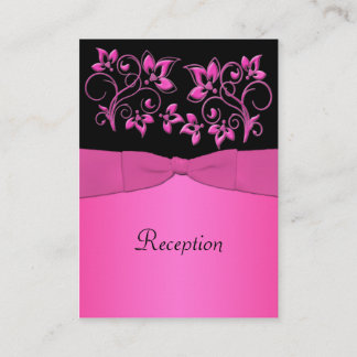 Tarjeta de recepción floral negra y rosa