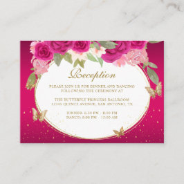 Tarjeta De Recepción Floral Oro rosa Tiara Mariposa Quinceañera