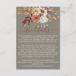 Tarjeta De Recepción Floral otoñal sobre Boda gris