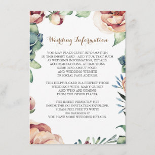 Tarjeta De Recepción floral otoño marfil boda información insértese