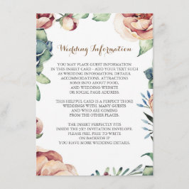 Tarjeta De Recepción floral otoño marfil boda información insértese