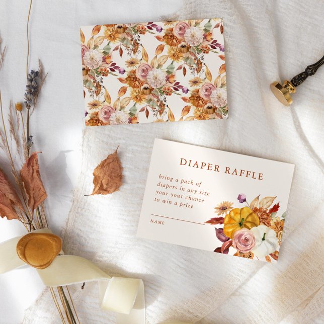 Tarjeta De Recepción Floral otoño y calabazas Baby Shower Diaper Raffle (Subido por el creador)