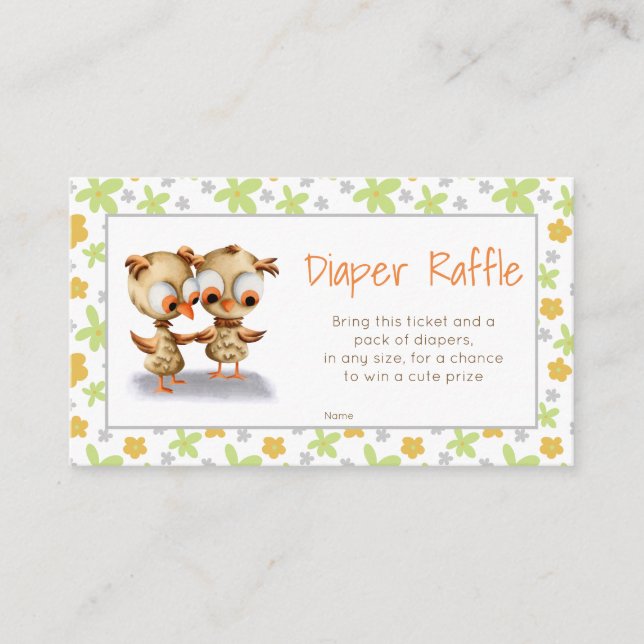 Tarjeta De Recepción Floral Owls Baby Shower Diaper Raffle (Anverso)