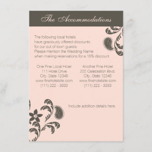 Tarjeta De Recepción Floral Paisley Rosa y Marrón
