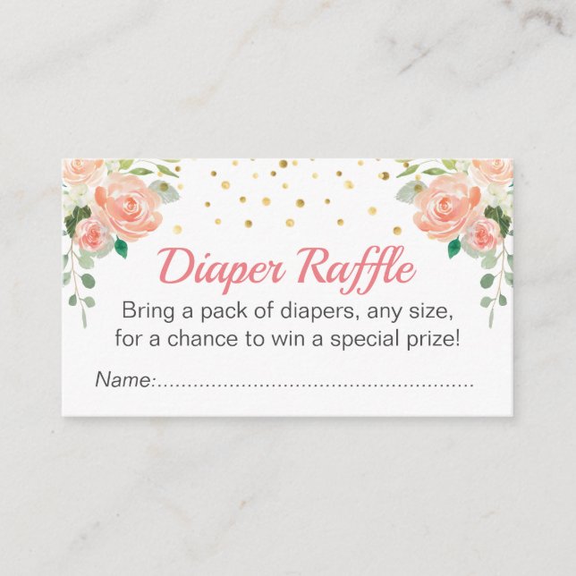Tarjeta De Recepción Floral Peach Baby Shower Sprinkle Diaper Raffle (Anverso)