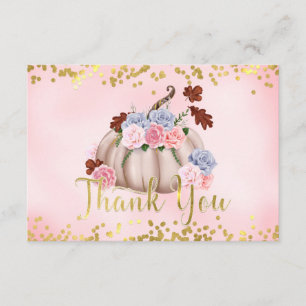 Tarjeta De Recepción Floral Pequeña Calabaza Chica Baby Shower Gracias