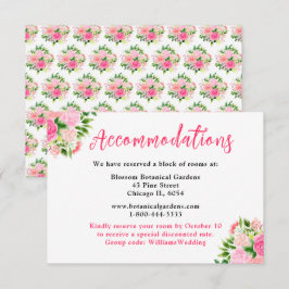 Tarjeta De Recepción Floral Pink Roses Wedding Accommodations
