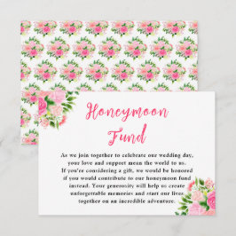Tarjeta De Recepción Floral Pink Roses Wedding Honeymoon Fund
