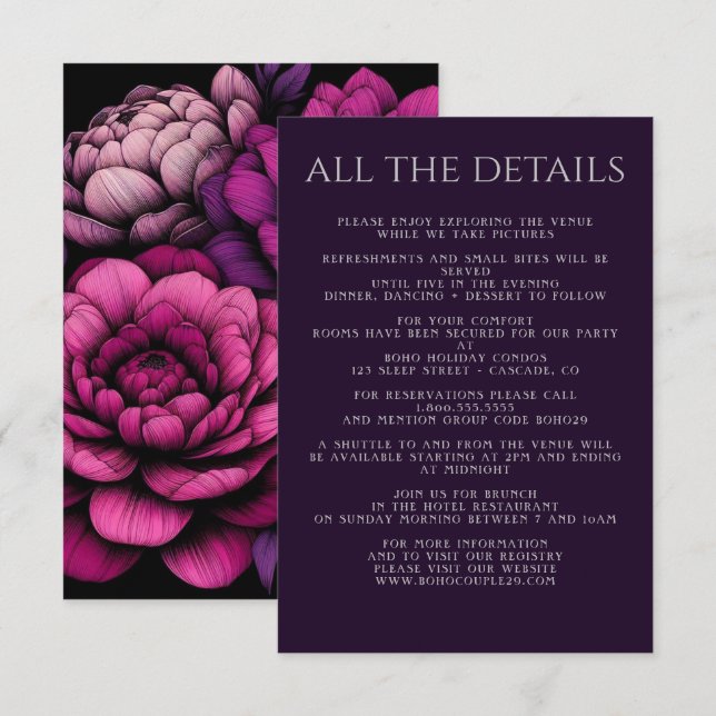 Tarjeta De Recepción Floral Purple Bold (Anverso / Reverso)