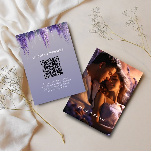 Tarjeta De Recepción Floral púrpura caprichosa código QR Boda de foto (Subido por el creador)