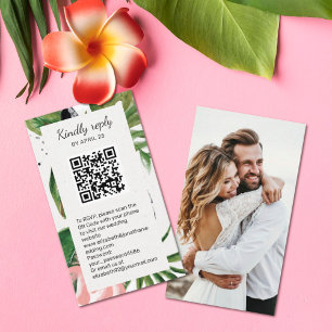 Tarjeta De Recepción Floral QR Code foto en línea RSVP Gabinete