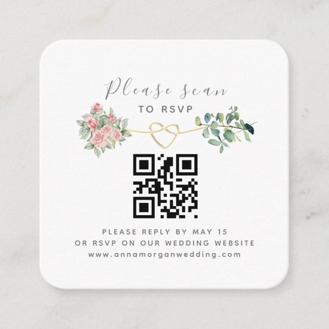 Tarjeta De Recepción Floral QR Código Wedding RSVP (Anverso)