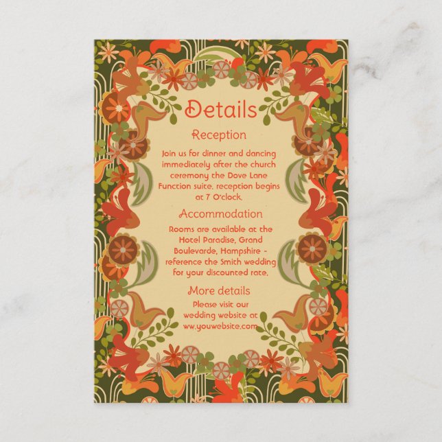 Tarjeta De Recepción Floral Retro (Anverso)