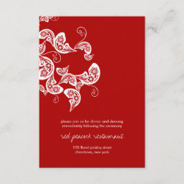 Tarjeta De Recepción Floral Rojo Boho Pavo Real Chic Oriental Boda Asiá