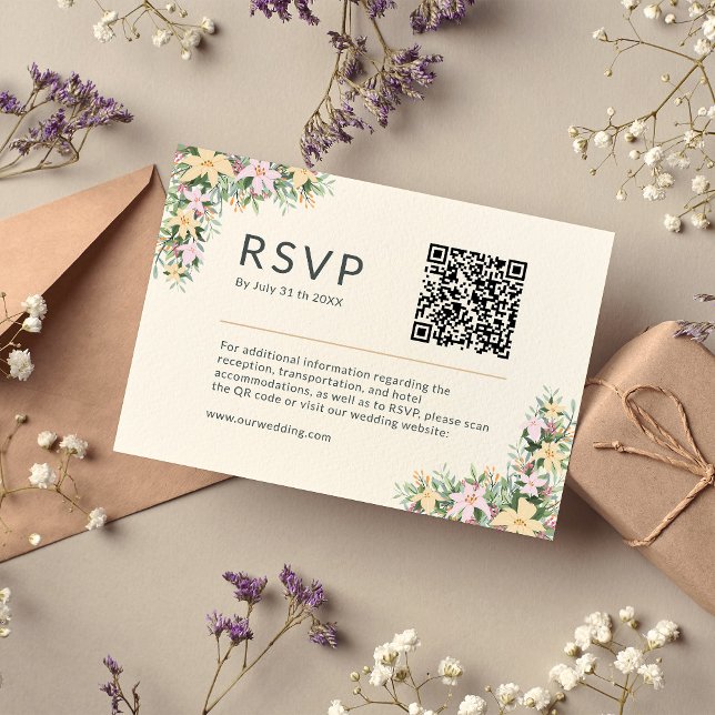 Tarjeta De Recepción Floral romantic wedding Website RSVP QR Code (Subido por el creador)
