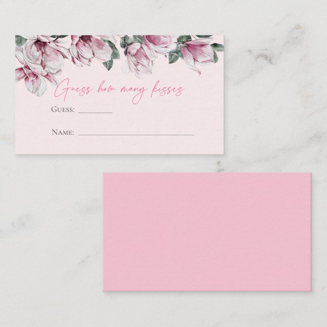 Tarjeta De Recepción Floral rosa | Adivina cuántos besos (Anverso / Reverso)
