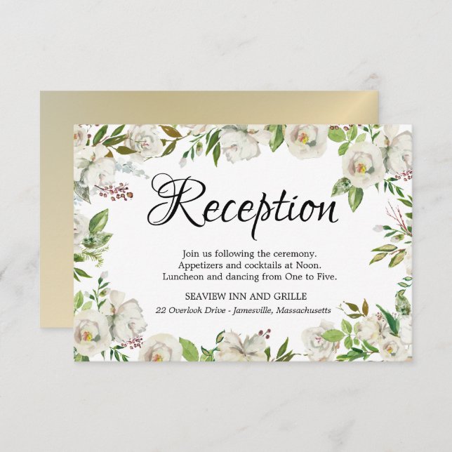 Tarjeta de Recepción Floral Rosa Blanca (Anverso / Reverso)
