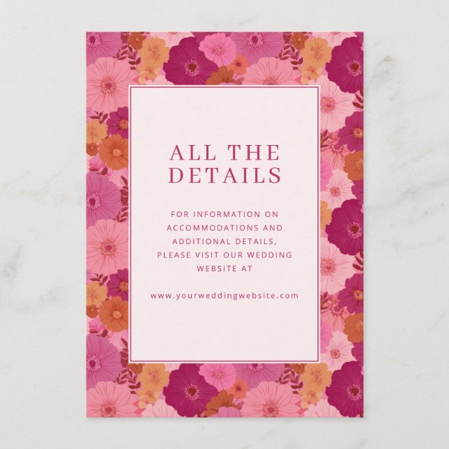 Tarjeta De Recepción Floral Rosa Romántico (Anverso)