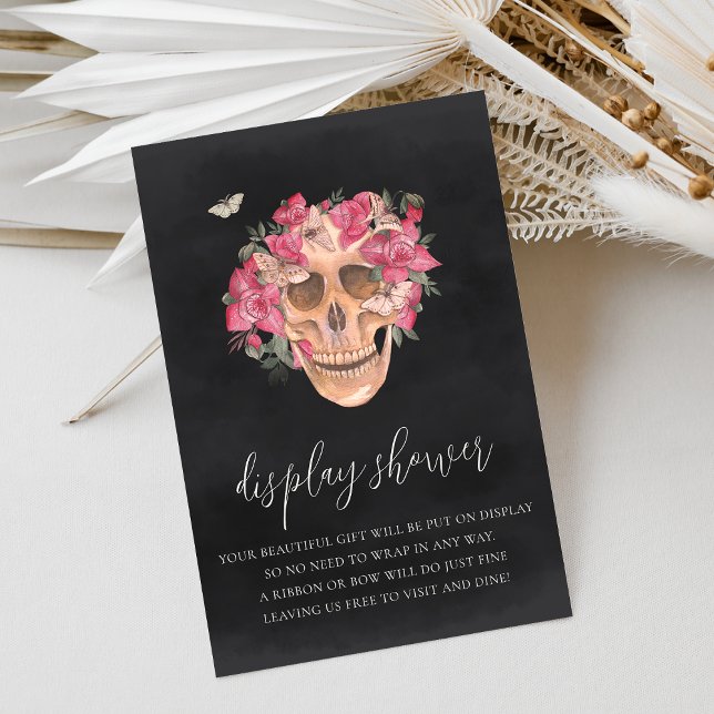 Tarjeta De Recepción Floral rosa Skull Halloween Display Shower (Subido por el creador)