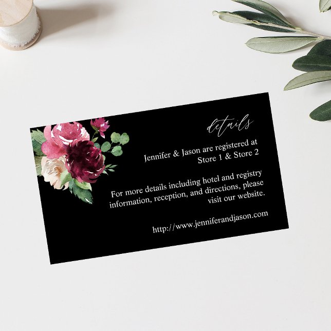 Tarjeta De Recepción Floral rosa y borgoñona 7 - Negro (Subido por el creador)