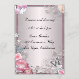 Tarjeta de recepción floral rosa y mariposa